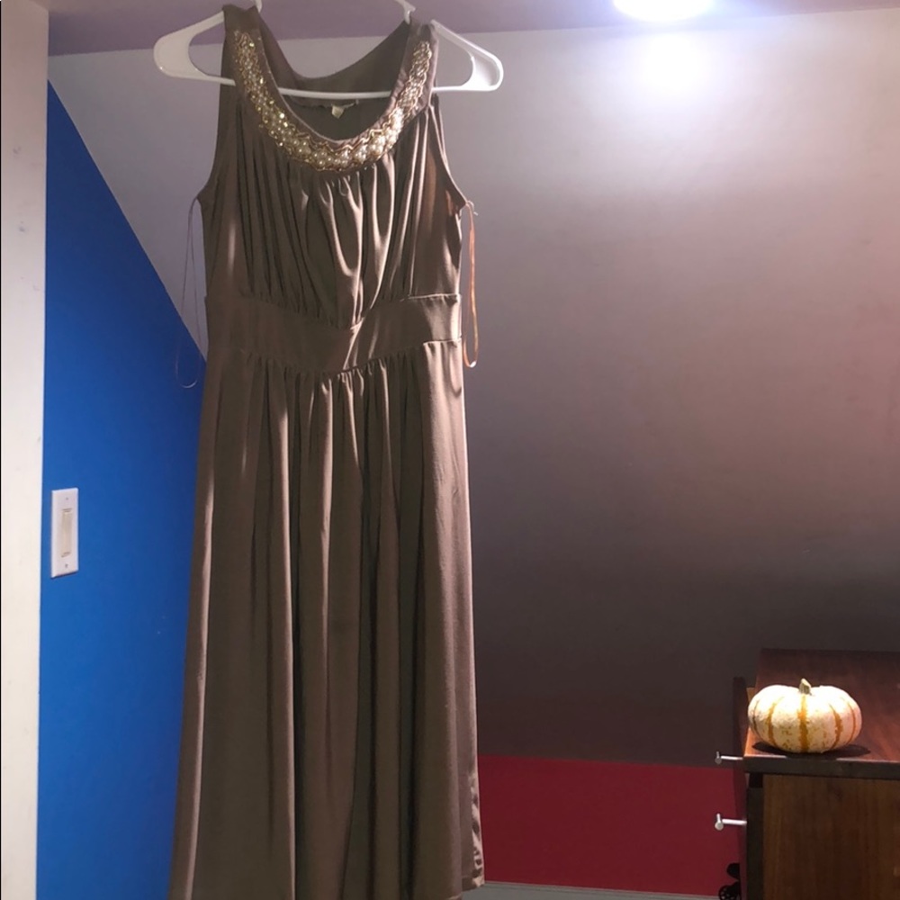 tan/ brown midi dress